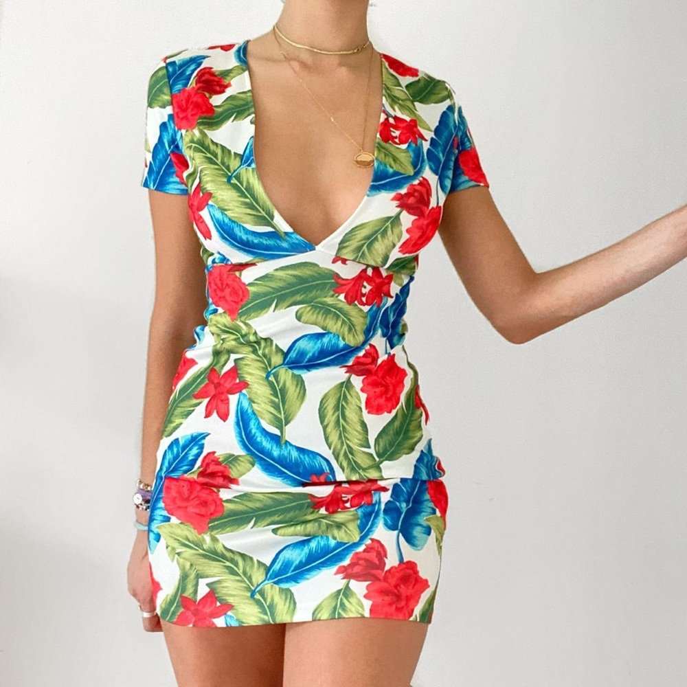 Forever 21 Floral Tropical Mini Dress - Red, Green, Blue